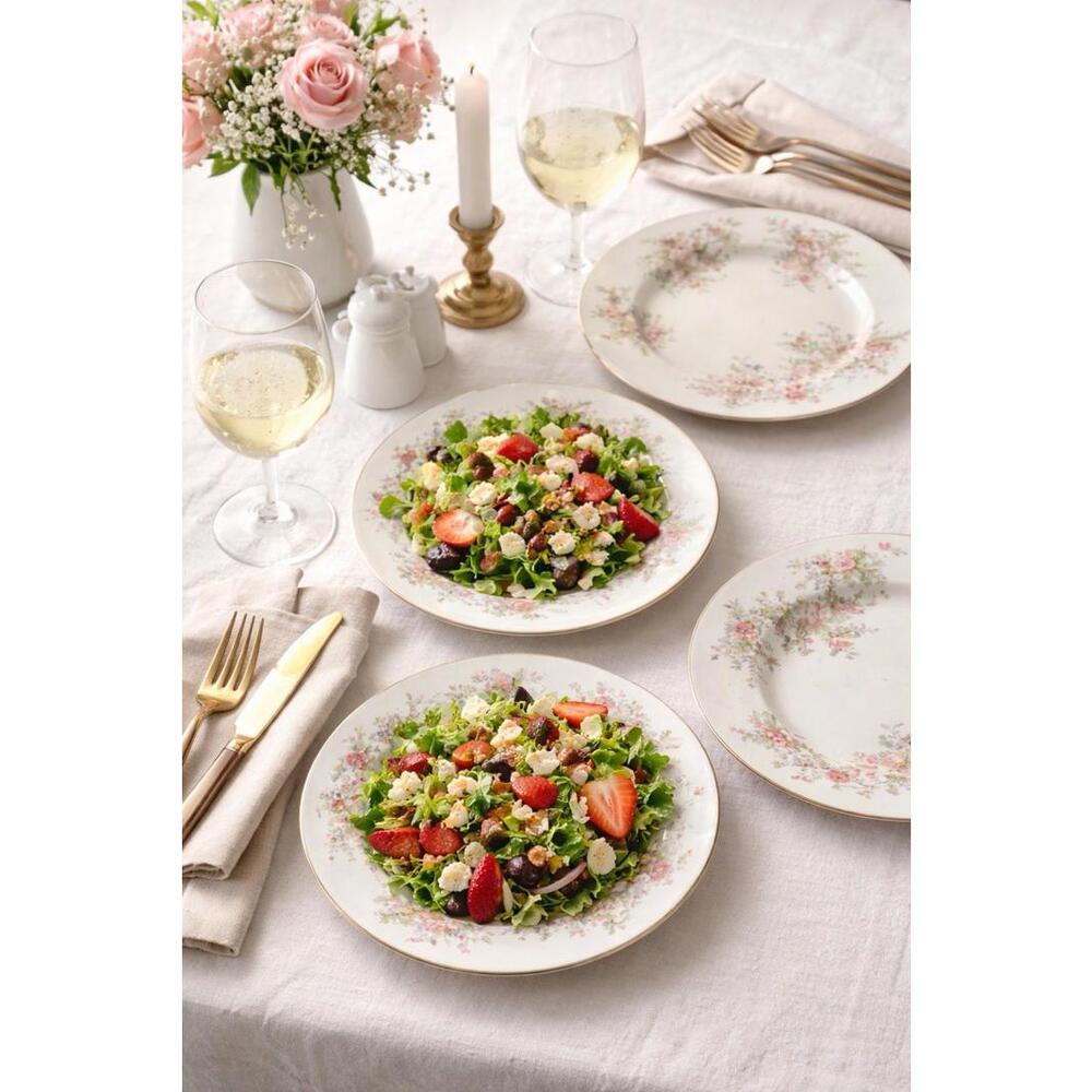 Warwick China 1940s Set Of 8 Cascade Roses Porcelain Salad Plates, 8”
